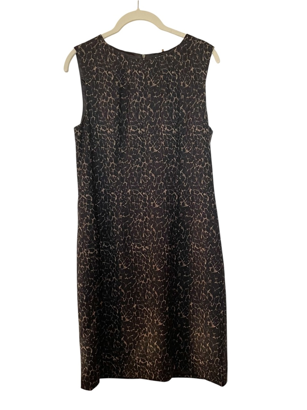 Elie Tahari Sleeveless Black Brown Dress 10 Animal Print Wool Blend Office